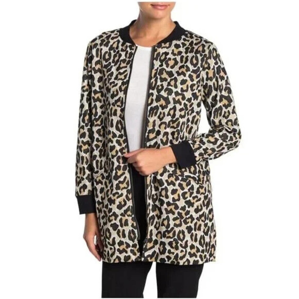 Sanctuary City Topper Leopard Print Welt Pockets Front Zip Jacket Women's Small